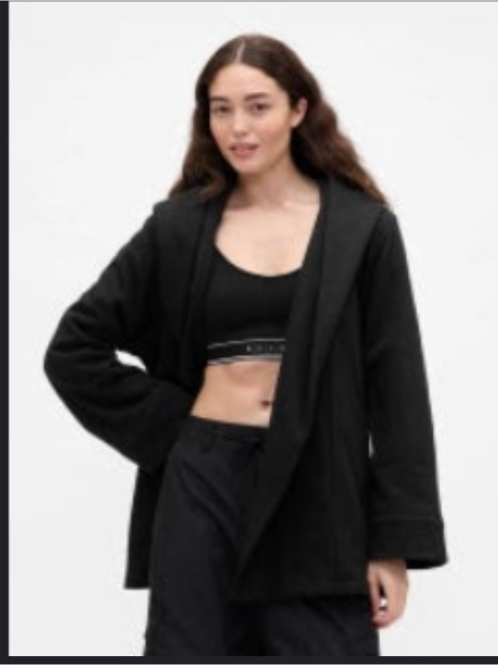 Gap x Beis Black Robe Coat with tie belt and hood